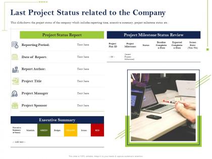 Last project status related to the company summary powerpoint presentation ideas