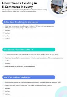 Latest trends existing in e commerce industry template 54 presentation report infographic ppt pdf document