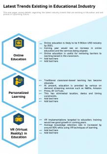 Latest trends existing in educational industry presentation report infographic ppt pdf document