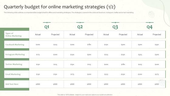 Launching A New Food Product Quarterly Budget For Online Marketing Strategies