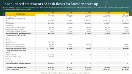 Laundromat Business Plan Consolidated Statements Of Cash Flows For Laundry Start Up BP SS