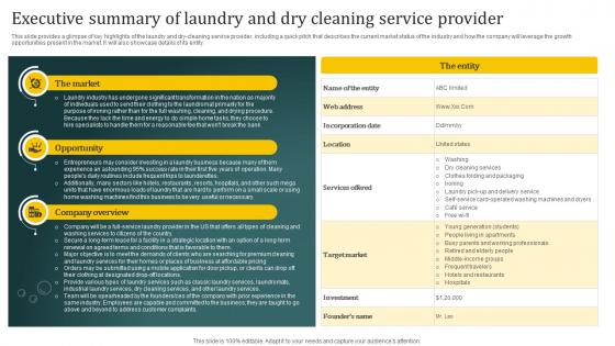 Laundromat Business Plan Executive Summary Of Laundry And Dry Cleaning Service BP SS