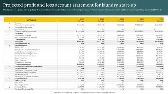 Laundromat Business Plan Projected Profit And Loss Account Statement For Laundry BP SS