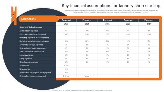 Laundry And Dry Cleaning Key Financial Assumptions For Laundry Shop Start Up BP SS