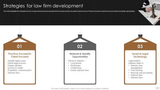Law Firm Company Profile Strategies For Law Firm Development Ppt Model
