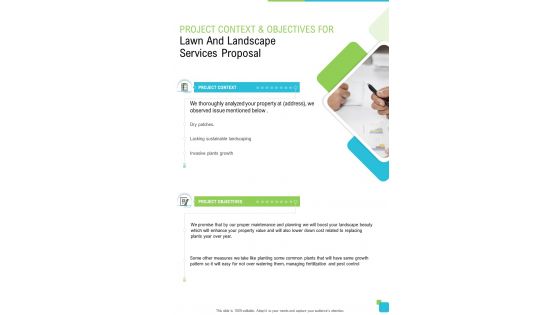 Lawn And Landscape Services For Project Context And Objectives One Pager Sample Example Document