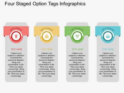 Ld four staged option tags infographics flat powerpoint design