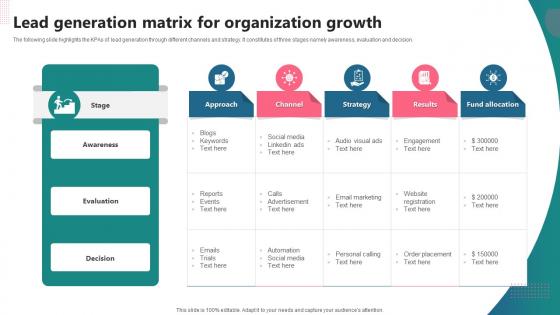 Lead Generation Matrix For Organization Growth