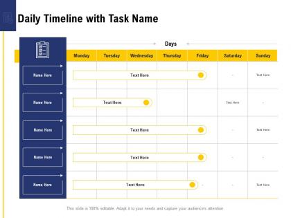 Leadership and board daily timeline with task name ppt powerpoint presentation ideas layout