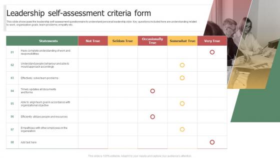 Leadership Self Assessment Criteria Form