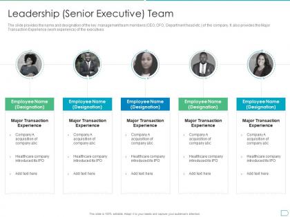 Leadership senior executive team pitchbook for initial public offering deal ppt visuals