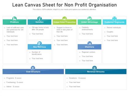 Lean canvas sheet for non profit organisation