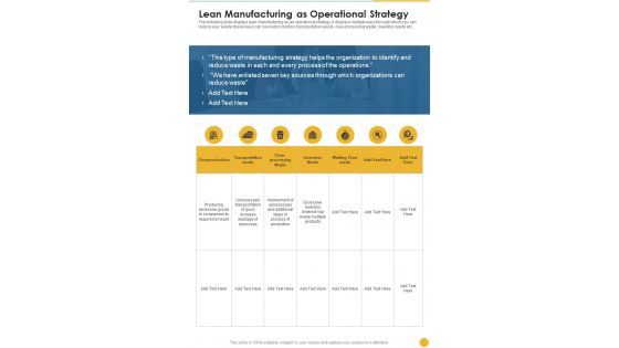 Lean Manufacturing As Operational Strategy One Pager Sample Example Document