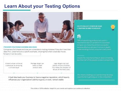 Learn about your testing options ppt powerpoint presentation portfolio graphics example