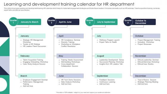 Learning And Development Training Calendar For HR Department