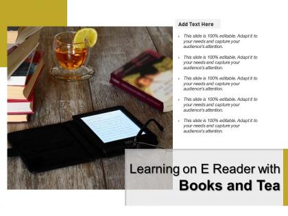 Learning on e reader with books and tea