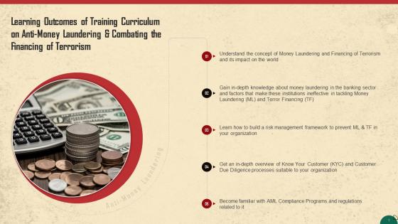 Learning Outcomes Of Anti Money Laundering Training Curriculum Training Ppt