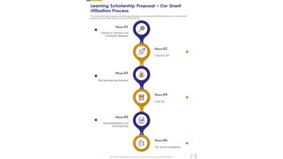 Learning Scholarship Proposal Our Grant Utilization Process One Pager Sample Example Document