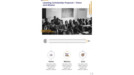 Learning Scholarship Proposal Vision And Mission One Pager Sample Example Document