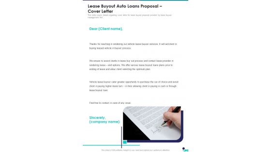 Lease Buyout Auto Loans Proposal Cover Letter One Pager Sample Example Document