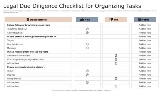 Legal Due Diligence Checklist For Organizing Tasks