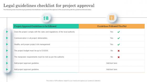 Legal Guidelines Checklist For Project Approval Project Assessment Screening To Identify
