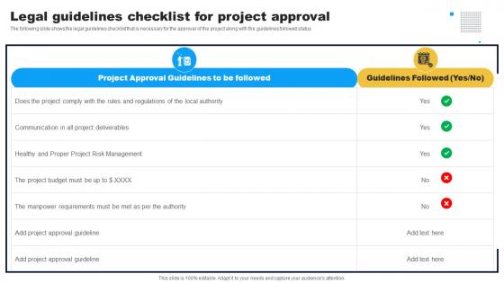 Legal Guidelines Checklist For Project Approval Project Feasibility Assessment To Improve