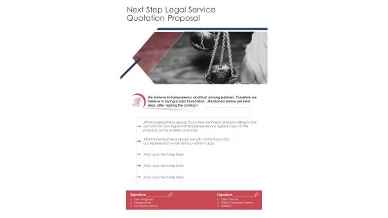 Legal Service Quotation Proposal Next Step One Pager Sample Example Document