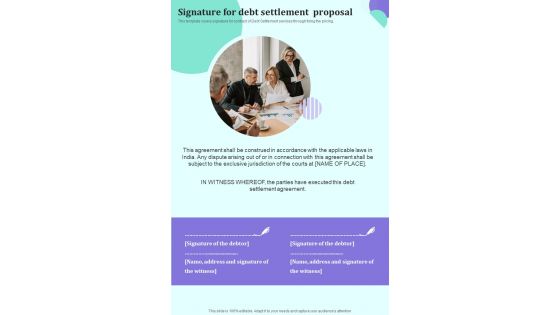 Lenders To Consider Loan Signature For Debt Settlement Proposal One Pager Sample Example Document