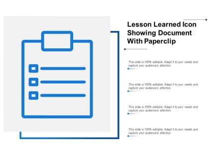 Lesson learned icon showing document with paperclip