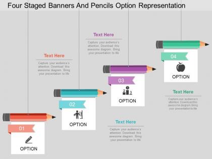 Lf four staged banners and pencils option representation flat powerpoint design