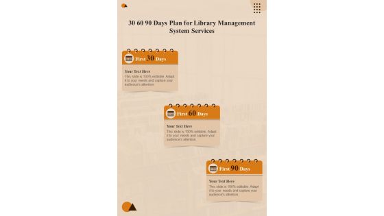 Library Management System Services For 30 60 90 Days Plan One Pager Sample Example Document