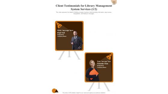 Library Management System Services For Client Testimonials One Pager Sample Example Document