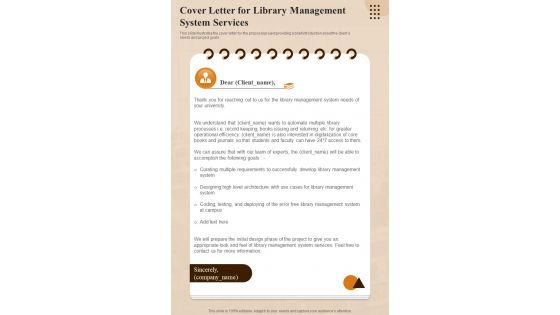Library Management System Services For Cover Letter One Pager Sample Example Document
