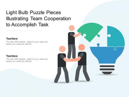 Light bulb puzzle pieces illustrating team cooperation to accomplish task