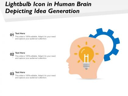 Lightbulb icon in human brain depicting idea generation