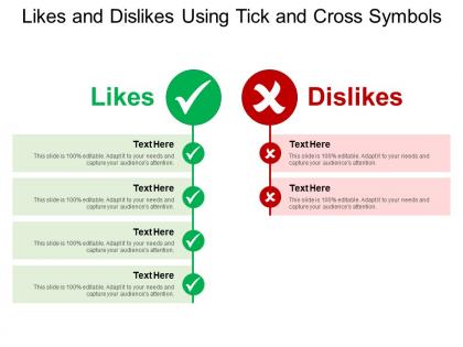 Likes and dislikes using tick and cross symbols