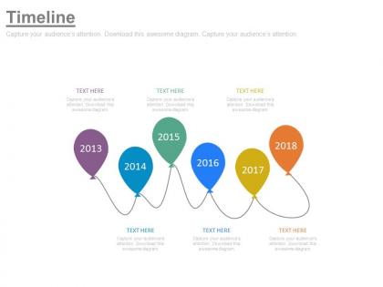 Linear sequential balloons timeline with years powerpoint slides