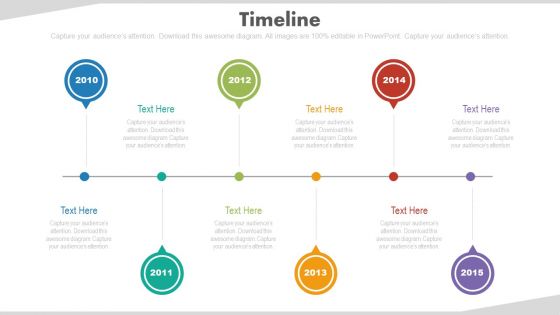 Linear sequential timeline with years powerpoint slides