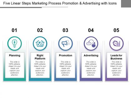 Linear steps marketing process promotion and advertising with icons