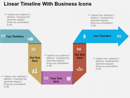 Linear timeline with business icons flat powerpoint design