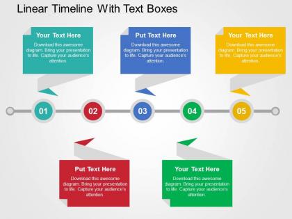 Linear timeline with text boxes flat powerpoint design