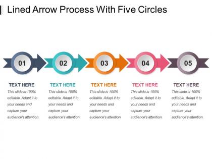 Lined arrow process with five circles