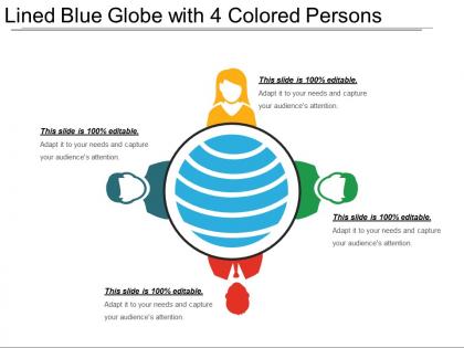 Lined blue globe with 4 colored persons