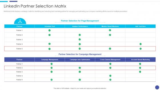 Linkedin Partner Selection Matrix Linkedin Marketing For Startups Ppt Structure