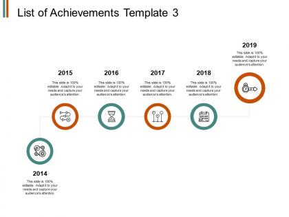 List of achievements timeline 2015 to 2019 ppt powerpoint presentation file slides