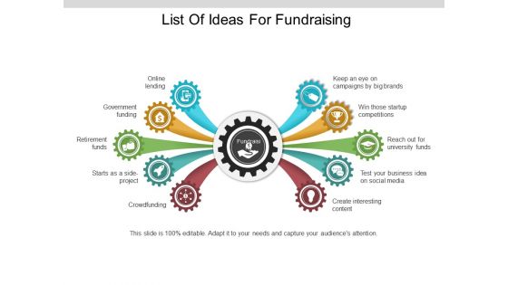 List of ideas for fundraising ppt infographic template