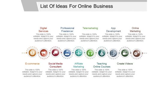 List of ideas for online business ppt infographics