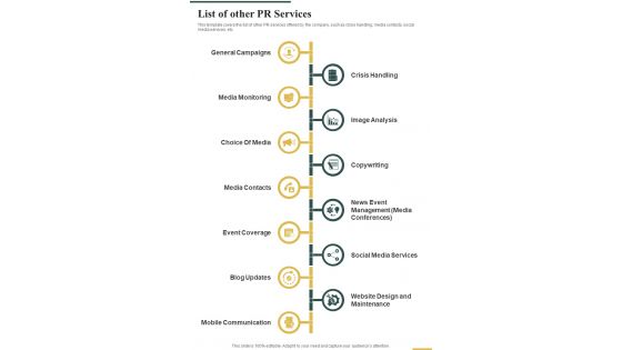 List Of Other Pr Services Pr Strategy Proposal One Pager Sample Example Document
