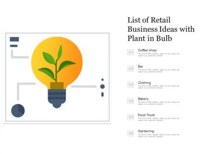 List of retail business ideas with plant in bulb